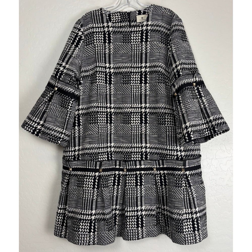 Tuckernuck Kennedy Black White Check Bell Sleeve Drop Waist Dress XL 2068‎